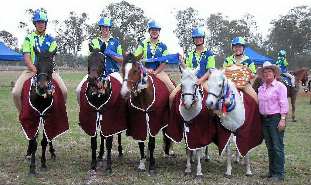 Zone 21 won the senior title at the State Mounted Games Championships at Chinchilla with the team of (from left) Tim Eastwell, Amy Barclay, Sarah Stewart, Tamara Bondfield, Emma Whear and coach Sue Bondfield. 
